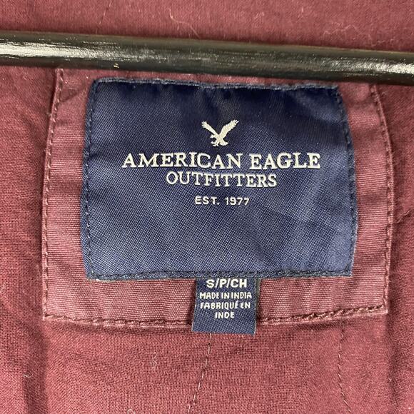 American Eagle Jacket Womens Small Burgundy Hooded Parka Utility Pockets Sherpa - Picture 12 of 16